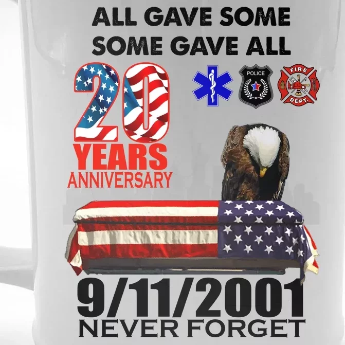 9/11/2001 20th Anniversary Never Forget Front & Back Beer Stein