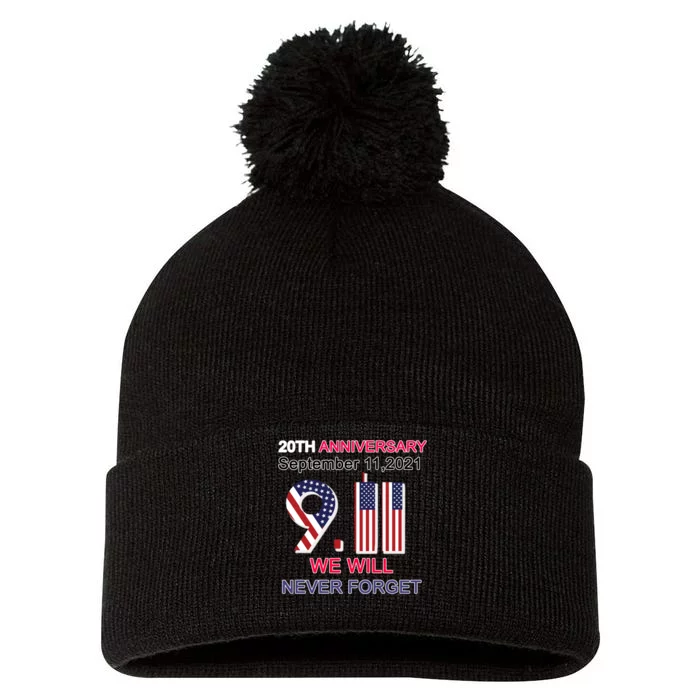 9/11 20th Anniversary We Will Never Forget Pom Pom 12in Knit Beanie