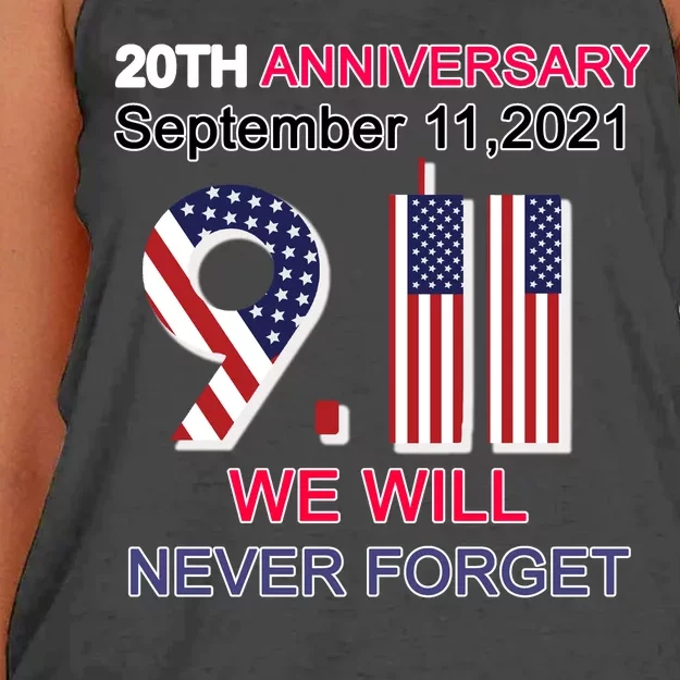 9/11 20th Anniversary We Will Never Forget Women's Knotted Racerback Tank