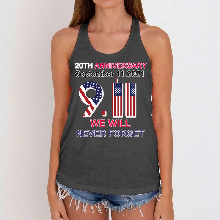 9/11 20th Anniversary We Will Never Forget Women's Knotted Racerback Tank