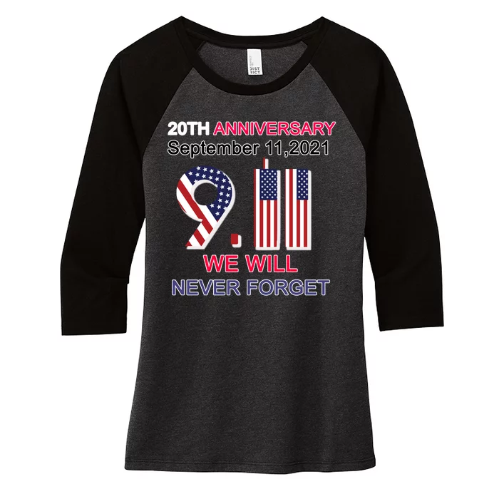 9/11 20th Anniversary We Will Never Forget Women's Tri-Blend 3/4-Sleeve Raglan Shirt