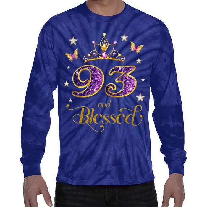 93 And Blessed 93 Years Old Birthday 93rd Birthday Tie-Dye Long Sleeve Shirt