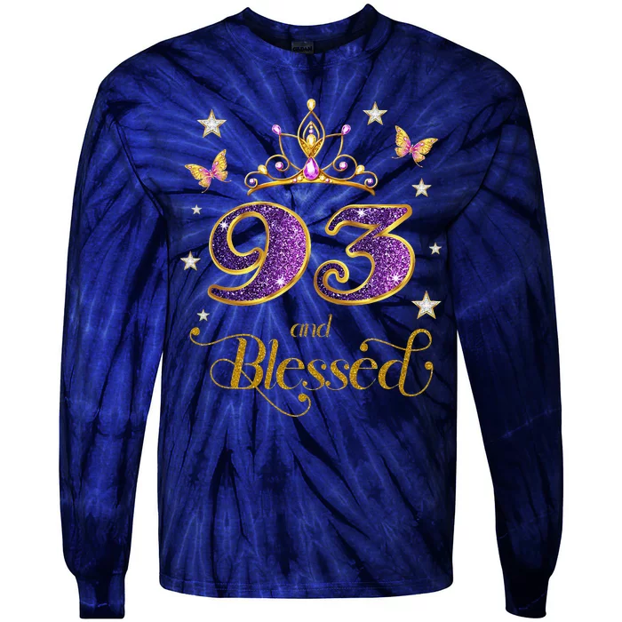 93 And Blessed 93 Years Old Birthday 93rd Birthday Tie-Dye Long Sleeve Shirt