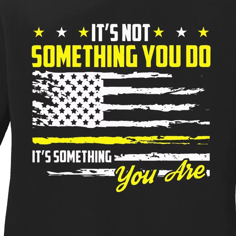 911 American Flag Dispatcher USA Thin Gold Line Operator Ladies Long Sleeve Shirt