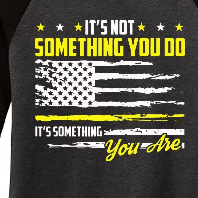 911 American Flag Dispatcher USA Thin Gold Line Operator Women's Tri-Blend 3/4-Sleeve Raglan Shirt