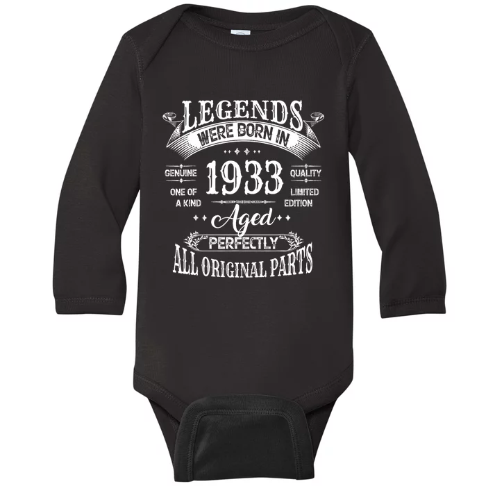 91st Birthday 91 Years Old Vintage Legends Born In 1933 Baby Long Sleeve Bodysuit