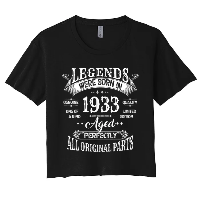 91st Birthday 91 Years Old Vintage Legends Born In 1933 Women's Crop Top Tee