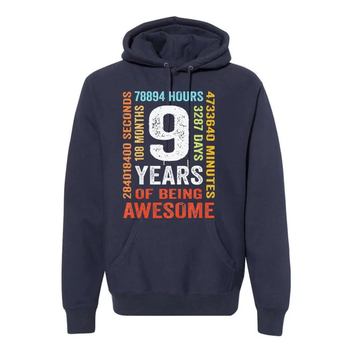 9th Birthday 9 Years Old Vintage Retro 108 Months Boy Girl Premium Hoodie