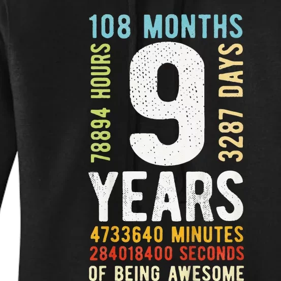 9th Birthday 9 Years Old Vintage Retro 108 Months Cute Women's Pullover Hoodie