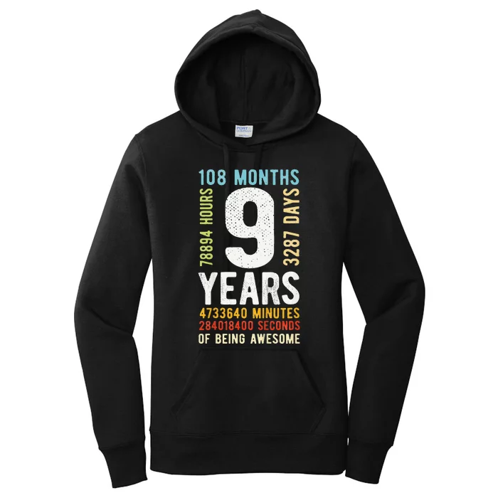 9th Birthday 9 Years Old Vintage Retro 108 Months Cute Women's Pullover Hoodie