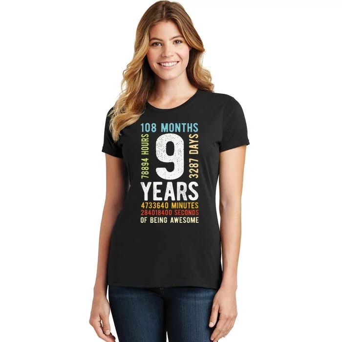 9th Birthday 9 Years Old Vintage Retro 108 Months Cute Women's T-Shirt