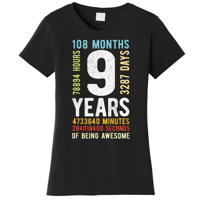 9th Birthday 9 Years Old Vintage Retro 108 Months Cute Women's T-Shirt