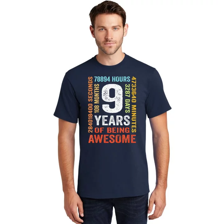 9th Birthday 9 Years Old Vintage Retro 108 Months Tall T-Shirt