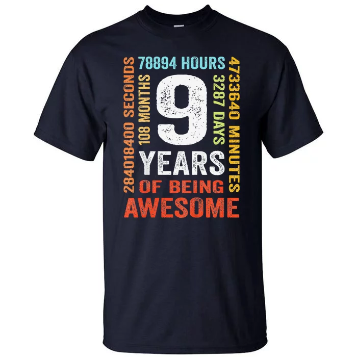 9th Birthday 9 Years Old Vintage Retro 108 Months Tall T-Shirt