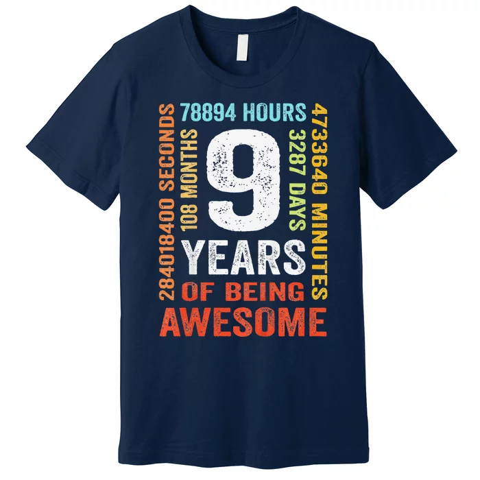 9th Birthday 9 Years Old Vintage Retro 108 Months Premium T-Shirt