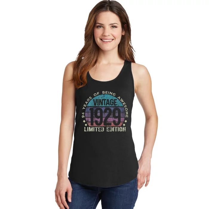 94th Birthday 94 Year Old Gifts Vintage 1929 Limited Edition Ladies Essential Tank