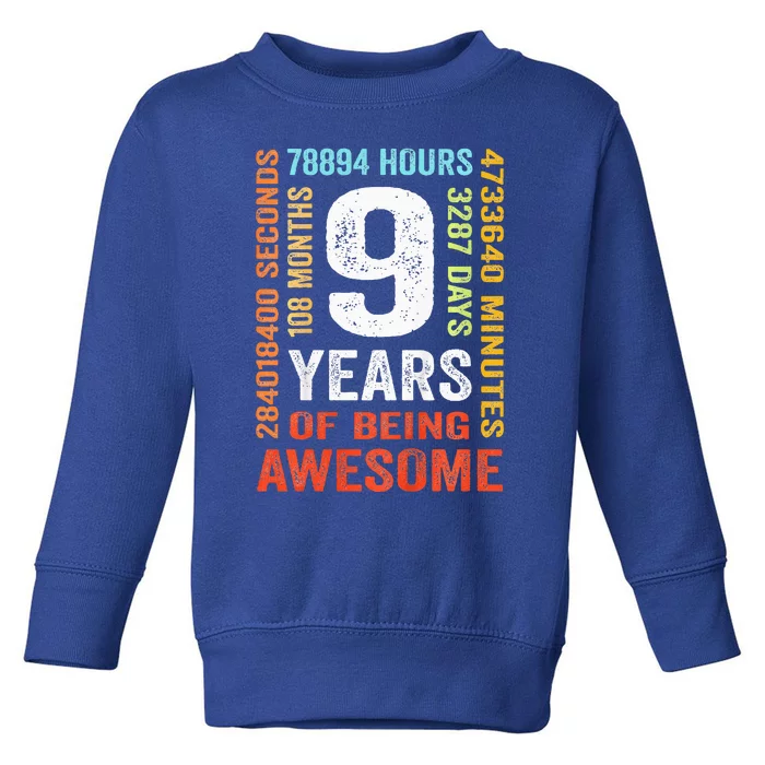 9th Birthday 9 Years Old Vintage Retro 108 Months Toddler Sweatshirt