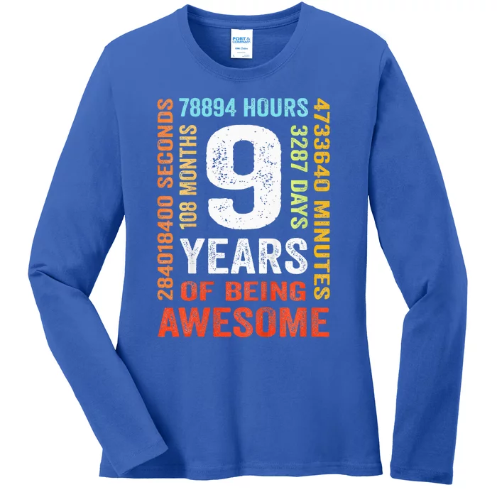 9th Birthday 9 Years Old Vintage Retro 108 Months Ladies Long Sleeve Shirt