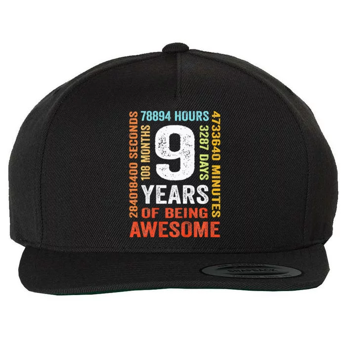 9th Birthday 9 Years Old Vintage Retro 108 Months Wool Snapback Cap