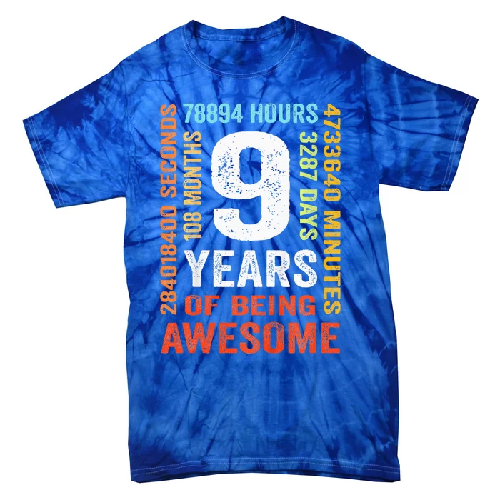 9th Birthday 9 Years Old Vintage Retro 108 Months Tie-Dye T-Shirt