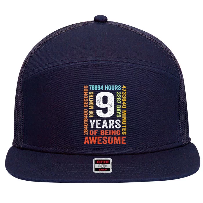 9th Birthday 9 Years Old Vintage Retro 108 Months 7 Panel Mesh Trucker Snapback Hat