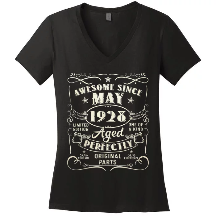 95th Birthday Awesome Since May 1928 95 Years Old Gift Women's V-Neck T-Shirt