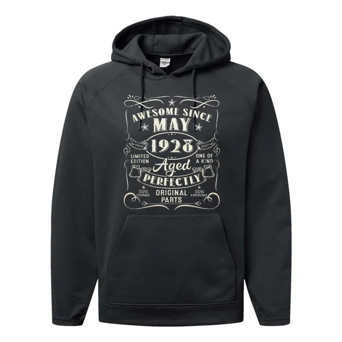 95th Birthday Awesome Since May 1928 95 Years Old Gift Performance Fleece Hoodie