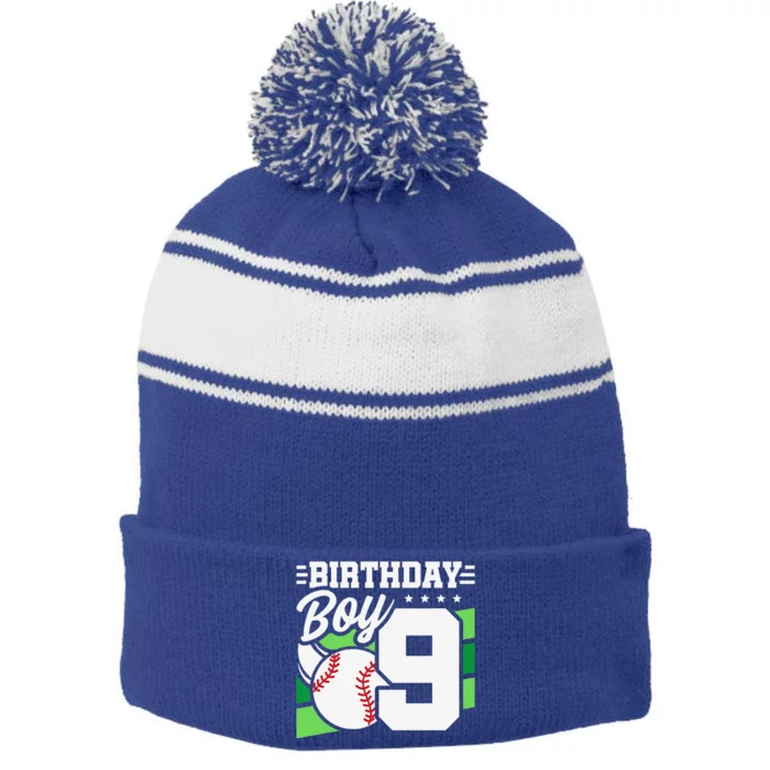 9th Birthday Baseball Birthday Party 9th Birthday Stripe Pom Pom Beanie