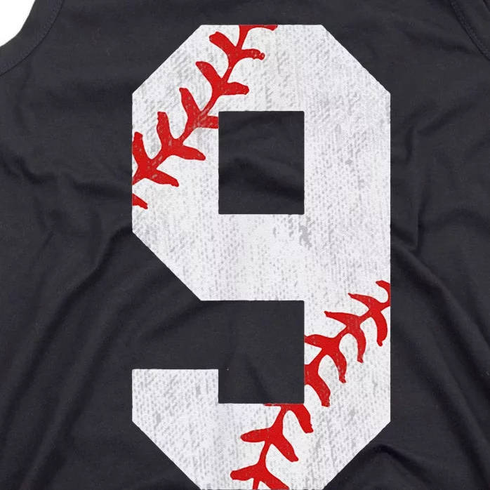 9th Birthday Baseball Big Number Nine 9 Year Old Cute Tank Top