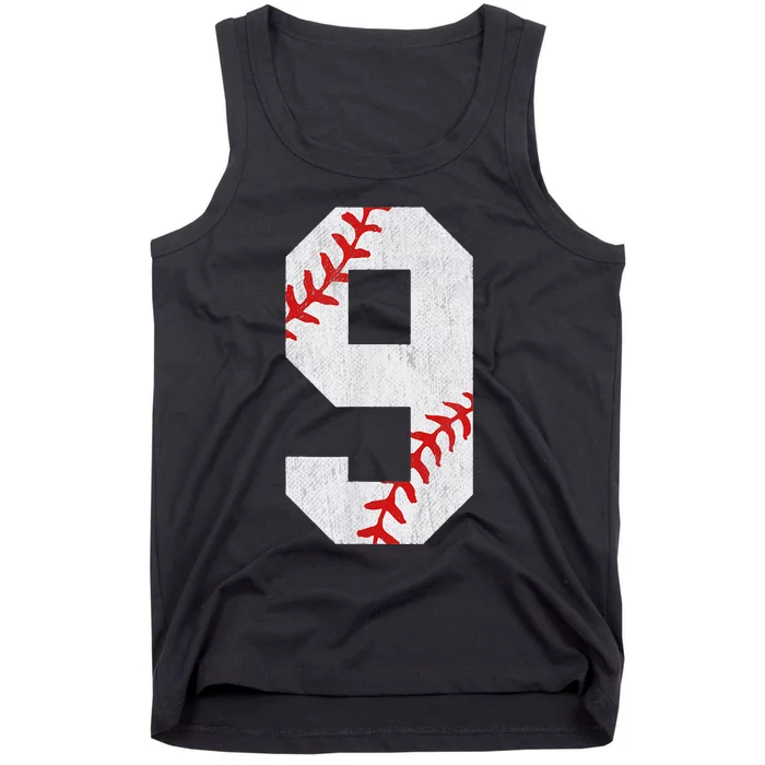 9th Birthday Baseball Big Number Nine 9 Year Old Cute Tank Top