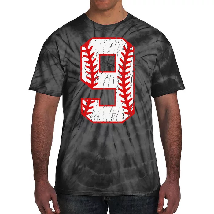 9th Birthday Baseball Big Number Nine 9 Year Old Tie-Dye T-Shirt