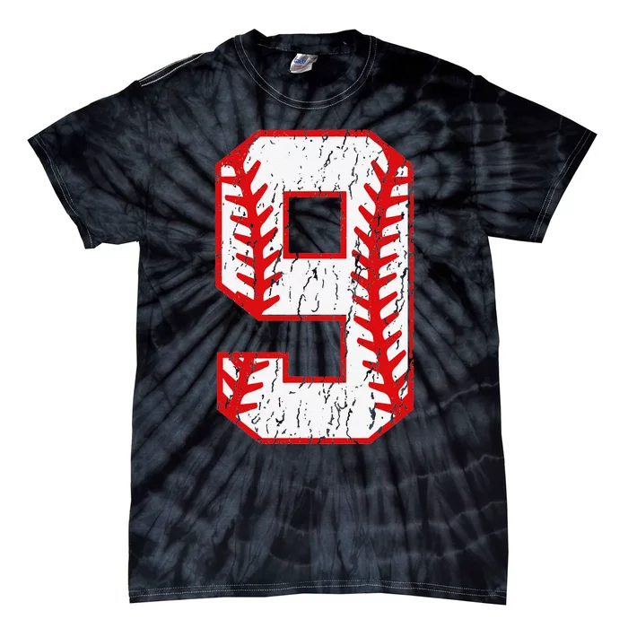 9th Birthday Baseball Big Number Nine 9 Year Old Tie-Dye T-Shirt