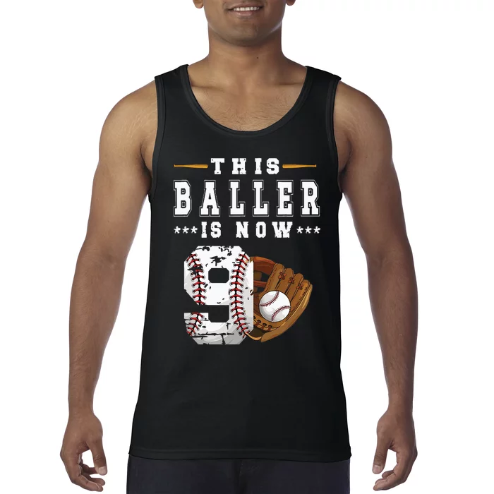 9th Birthday Baseball Boy Nine Year Old Baseball Player Tank Top