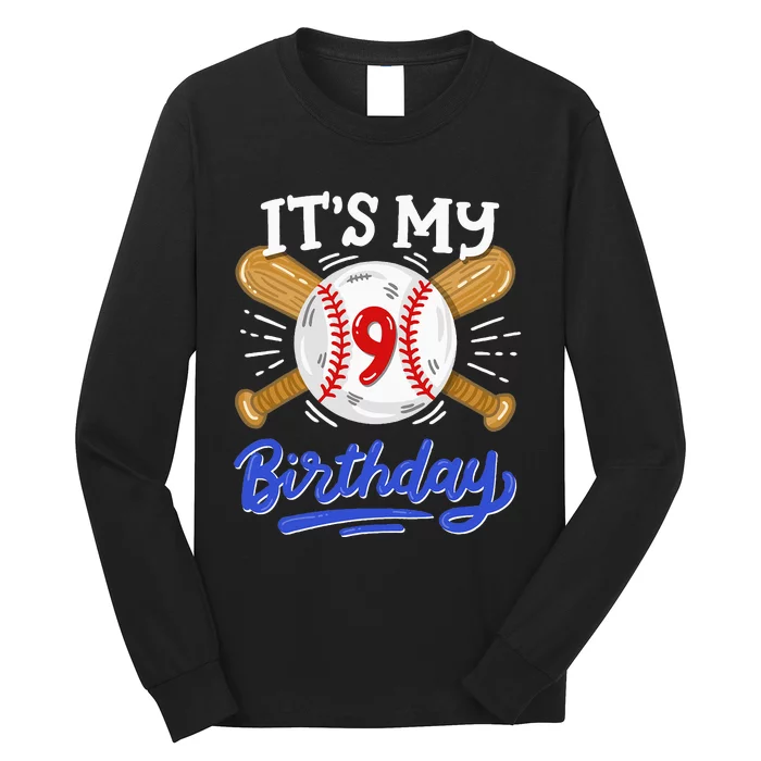 9th Baseball Birthday Party Sport Fan 9 Years Old Long Sleeve Shirt