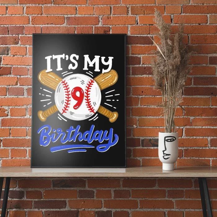 9th Baseball Birthday Party Sport Fan 9 Years Old Poster