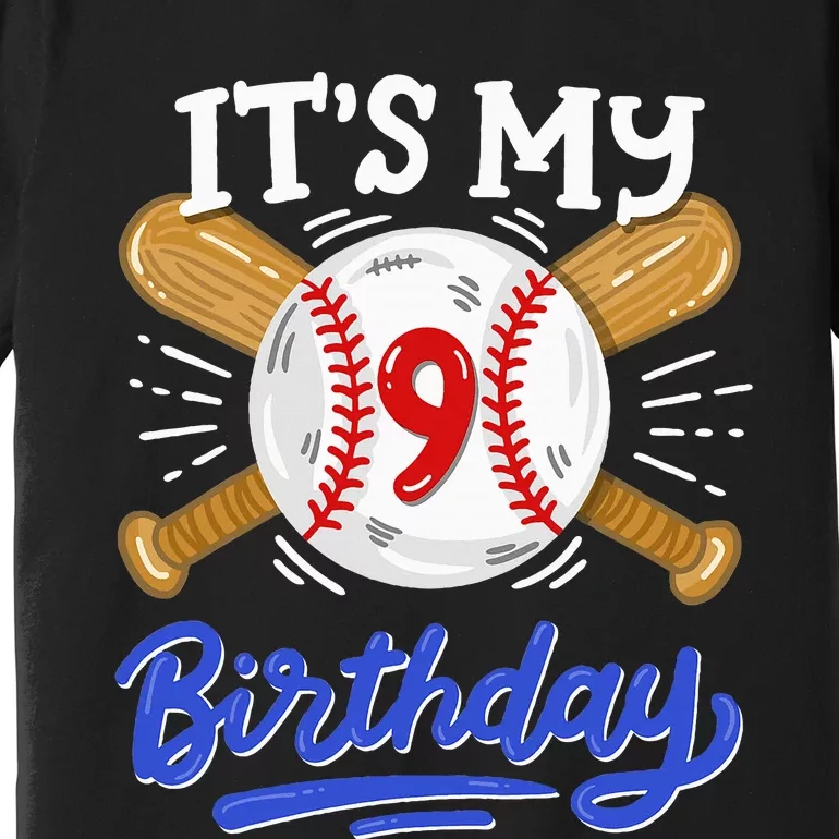 9th Baseball Birthday Party Sport Fan 9 Years Old Premium T-Shirt