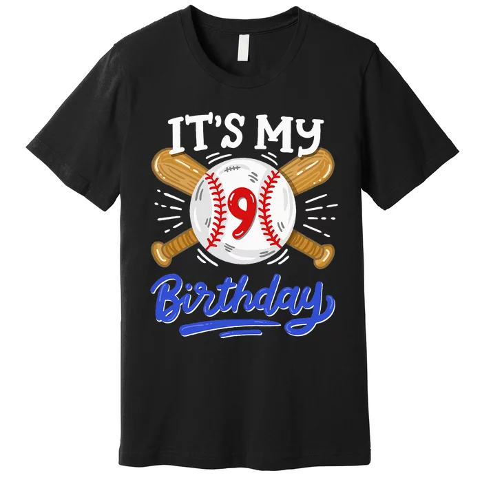 9th Baseball Birthday Party Sport Fan 9 Years Old Premium T-Shirt