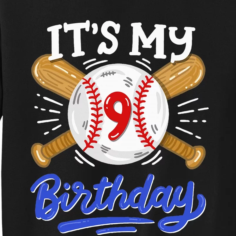 9th Baseball Birthday Party Sport Fan 9 Years Old Tall Sweatshirt