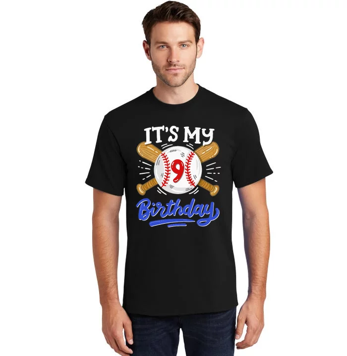 9th Baseball Birthday Party Sport Fan 9 Years Old Tall T-Shirt