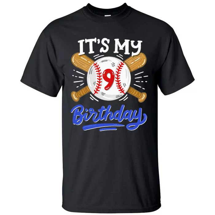 9th Baseball Birthday Party Sport Fan 9 Years Old Tall T-Shirt