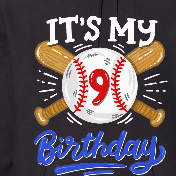 9th Baseball Birthday Party Sport Fan 9 Years Old Premium Hoodie