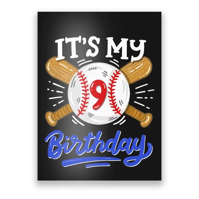 9th Baseball Birthday Party Sport Fan 9 Years Old Poster