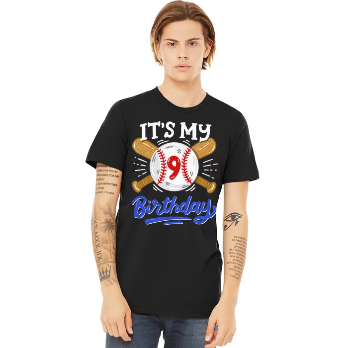 9th Baseball Birthday Party Sport Fan 9 Years Old Premium T-Shirt