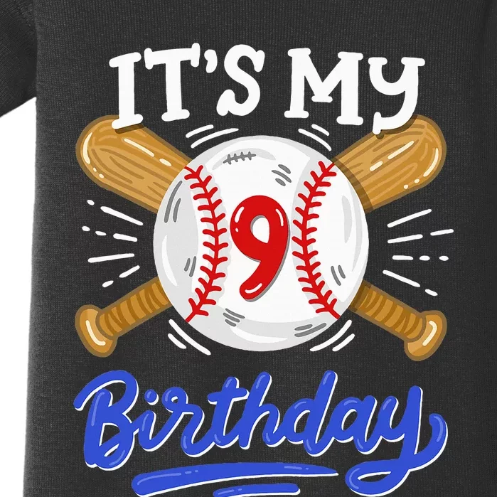 9th Baseball Birthday Party Sport Fan 9 Years Old Baby Bodysuit