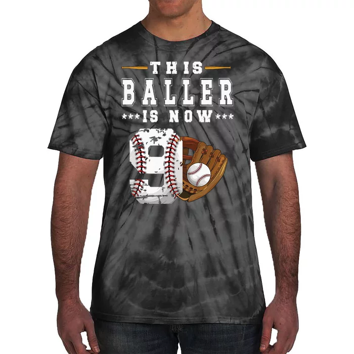 9th Birthday Baseball Nine Year Old funny Player Tie-Dye T-Shirt