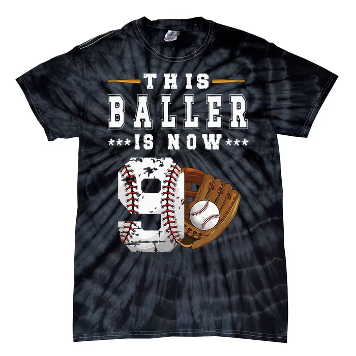 9th Birthday Baseball Nine Year Old funny Player Tie-Dye T-Shirt