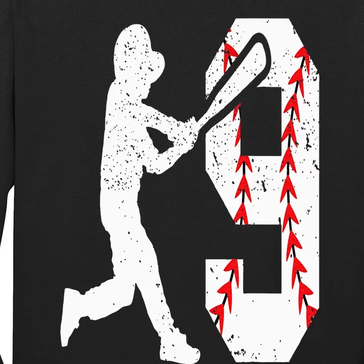 9th Birthday Baseball Big Number Nine 9 Year Old Long Sleeve Shirt