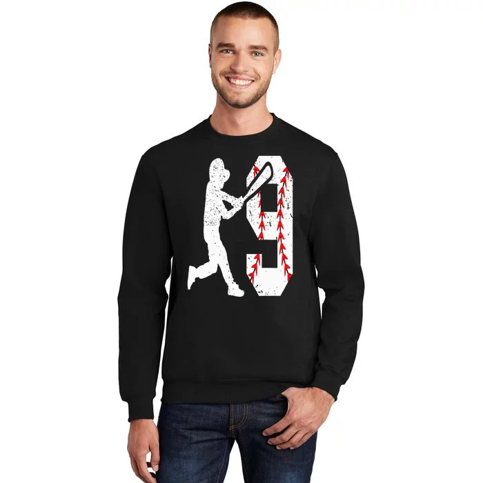 9th Birthday Baseball Big Number Nine 9 Year Old Sweatshirt