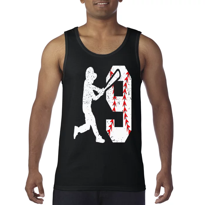 9th Birthday Baseball Big Number Nine 9 Year Old Tank Top