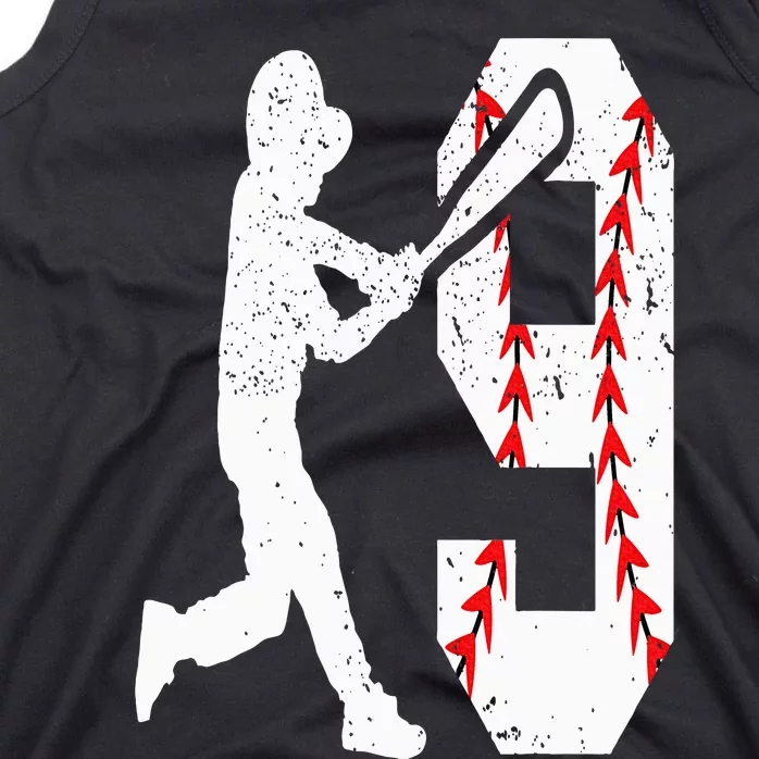 9th Birthday Baseball Big Number Nine 9 Year Old Tank Top